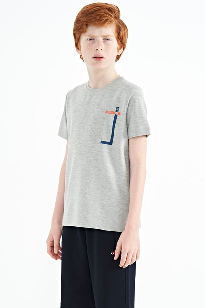 Grey Melange Neck Detailed O Collar Standard Fit Boys' T-Shirt - 11120