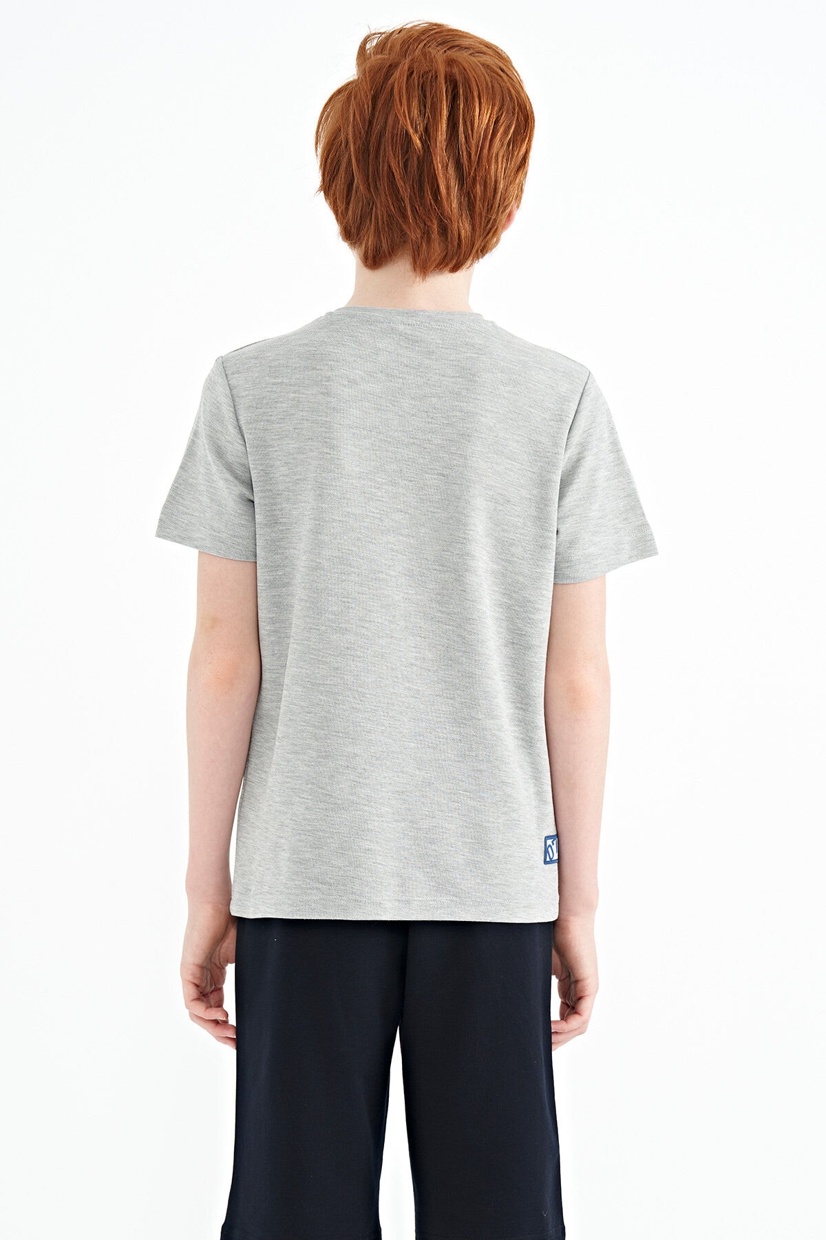 Grey Melange Neck Detailed O Collar Standard Fit Boys' T-Shirt - 11120
