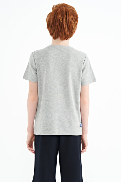 Grey Melange Neck Detailed O Collar Standard Fit Boys' T-Shirt - 11120