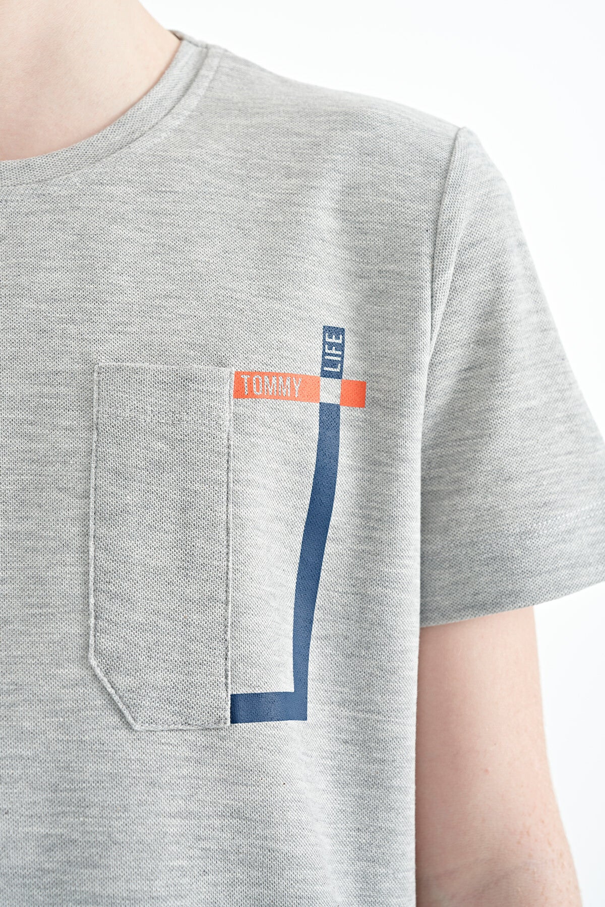 Grey Melange Neck Detailed O Collar Standard Fit Boys' T-Shirt - 11120