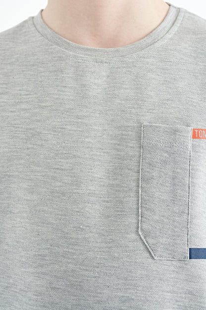 Grey Melange Neck Detailed O Collar Standard Fit Boys' T-Shirt - 11120
