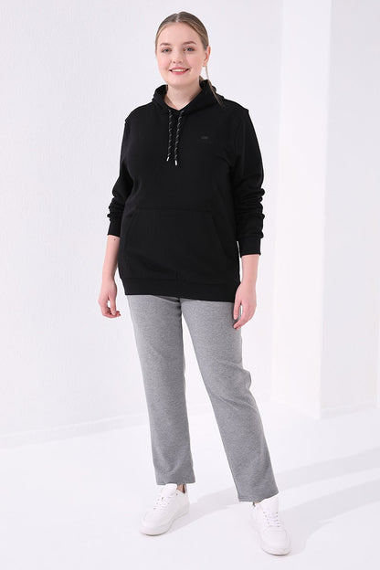 Gray Melange Classic Fit Comfortable Women's Plus Size Tracksuit Bottom - 94014