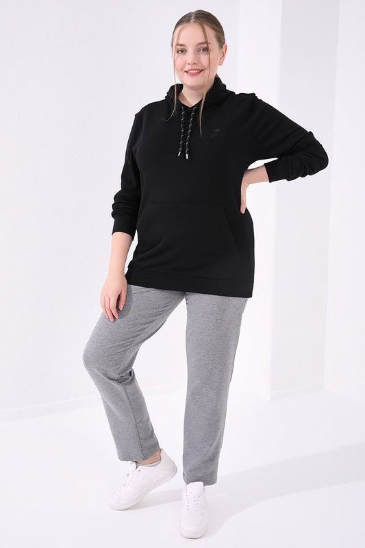 Gray Melange Classic Fit Comfortable Women's Plus Size Tracksuit Bottom - 94014