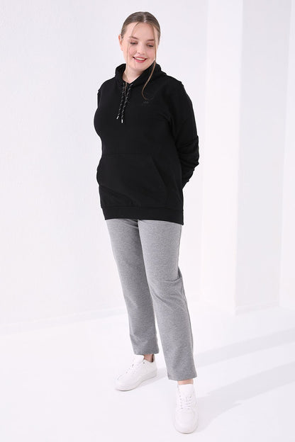 Gray Melange Classic Fit Comfortable Women's Plus Size Tracksuit Bottom - 94014