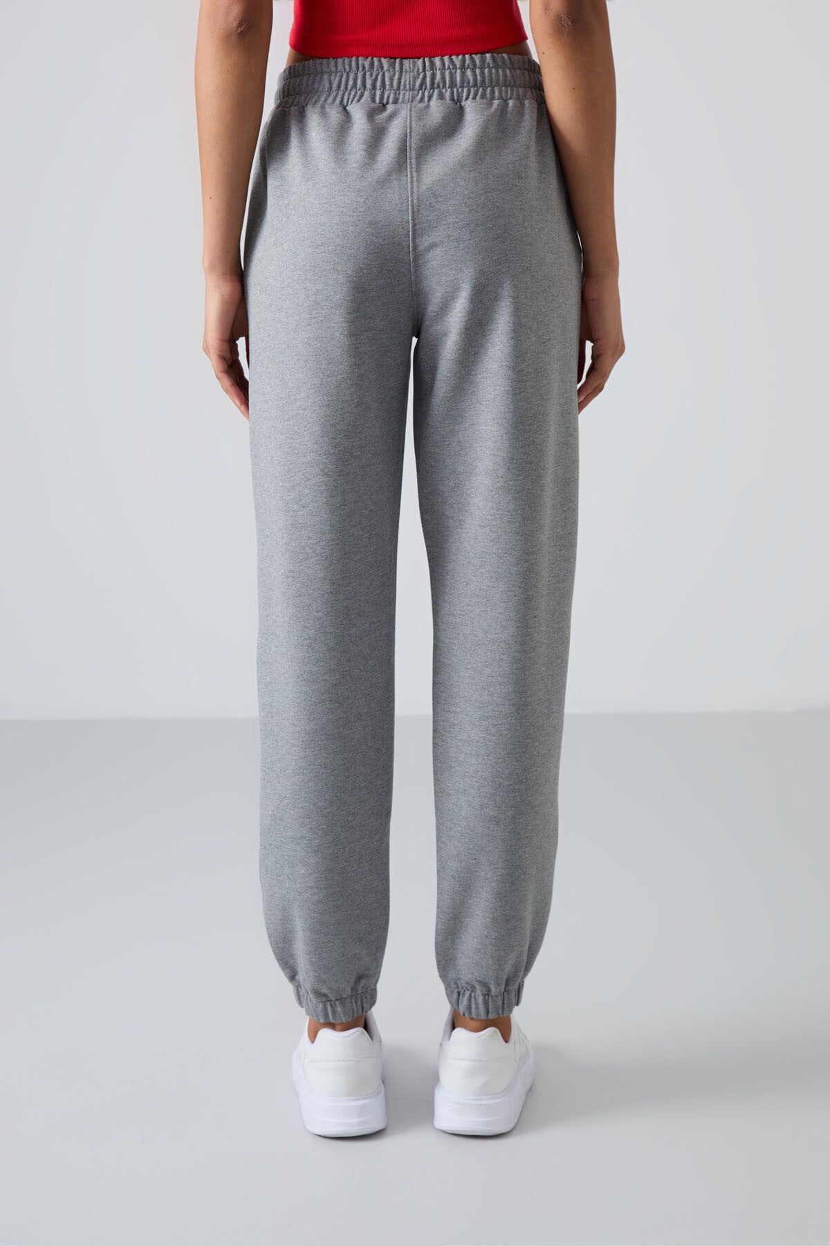 Gray Melange High Waist Comfort Fit Ribbed Hem Women's Tracksuit Bottom - 94583