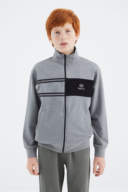 Grey Melange Round Neck Boys' Sweatshirt - 11183