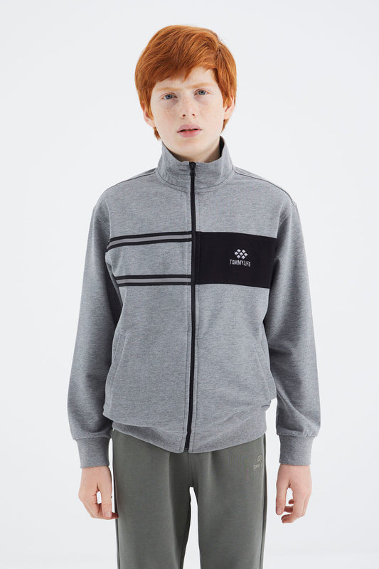 Grey Melange Round Neck Boys' Sweatshirt - 11183