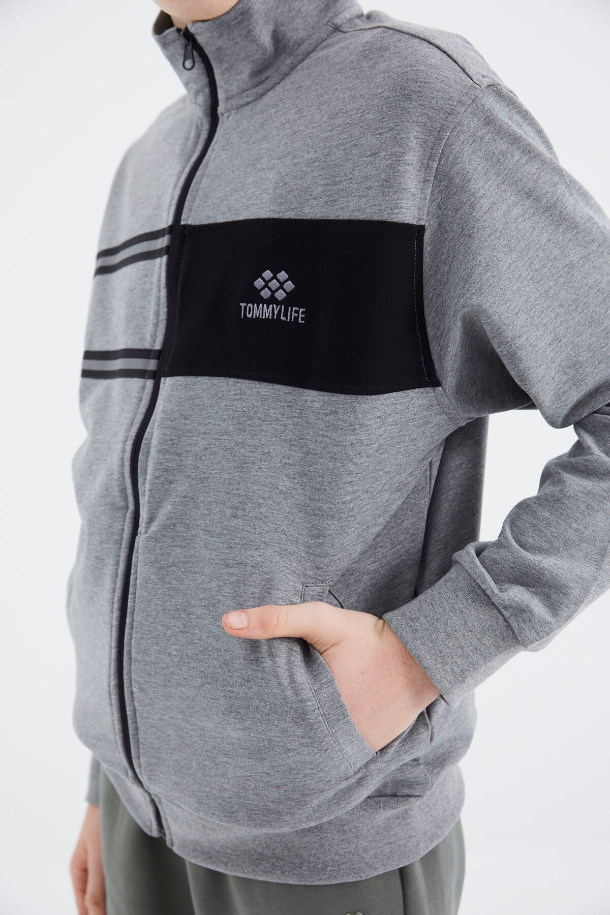 Grey Melange Round Neck Boys' Sweatshirt - 11183