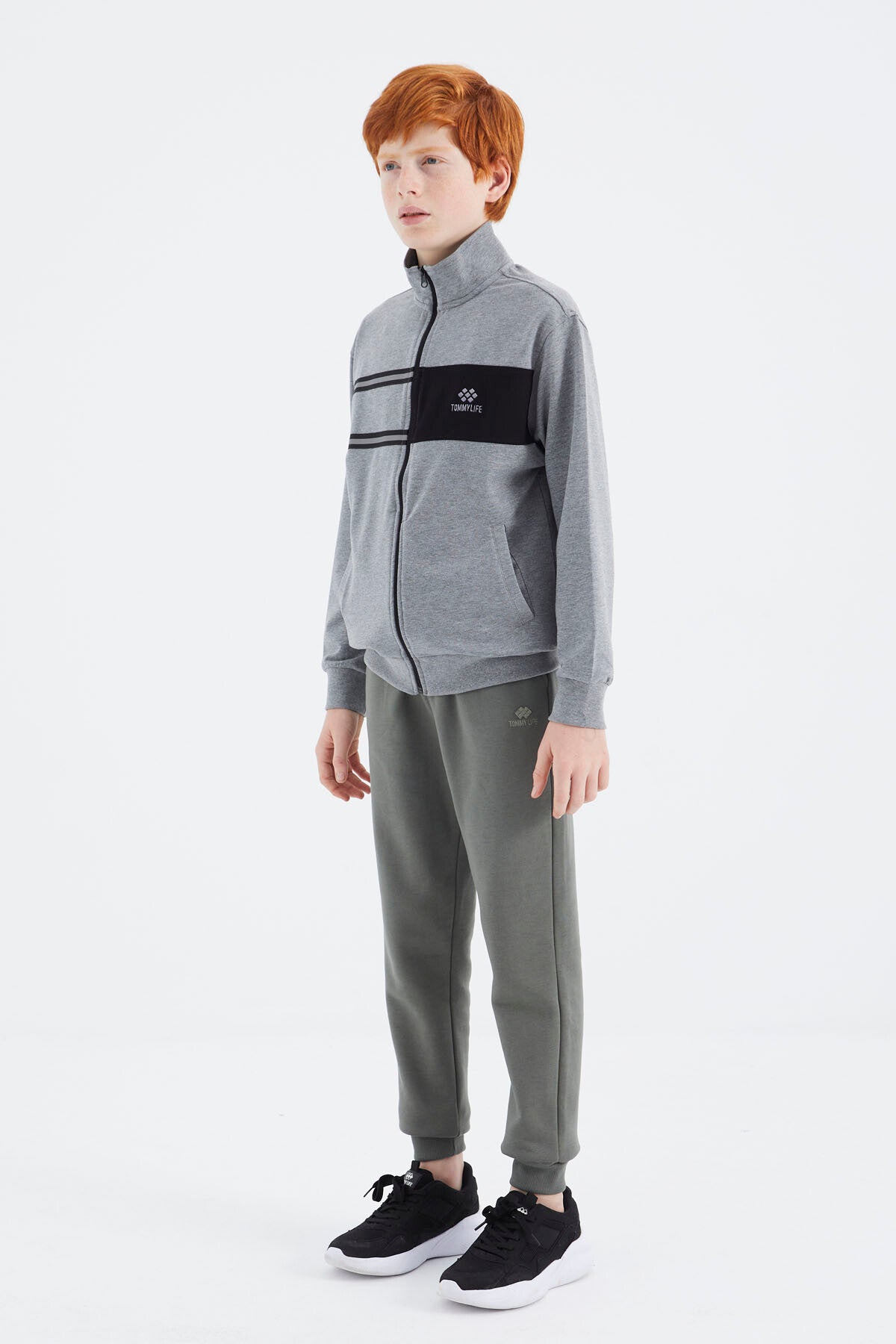 Grey Melange Round Neck Boys' Sweatshirt - 11183