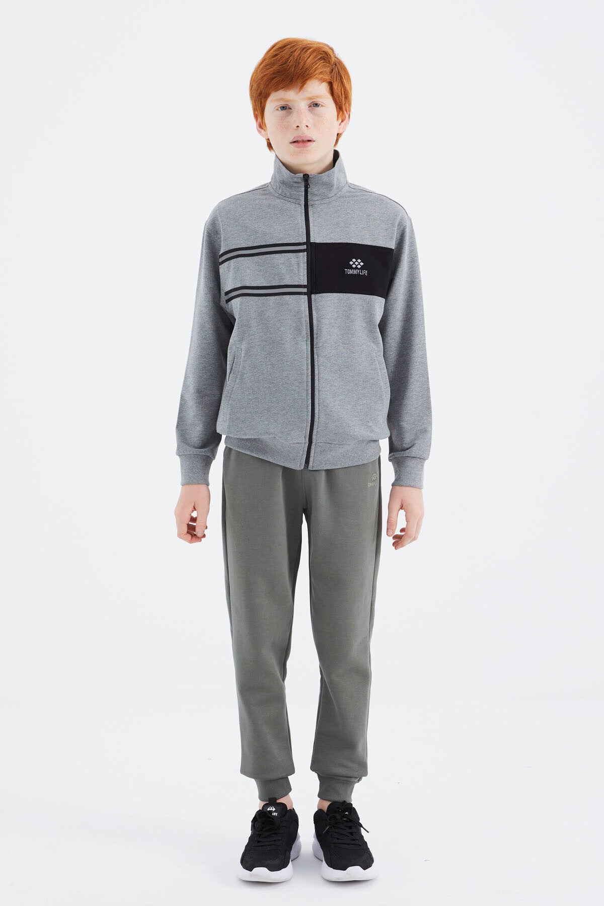 Grey Melange Round Neck Boys' Sweatshirt - 11183