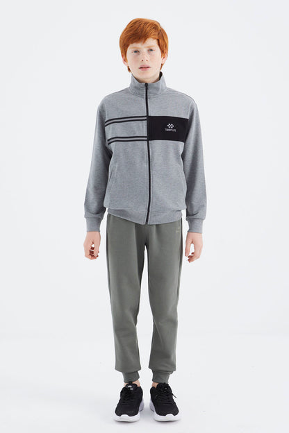 Grey Melange Round Neck Boys' Sweatshirt - 11183