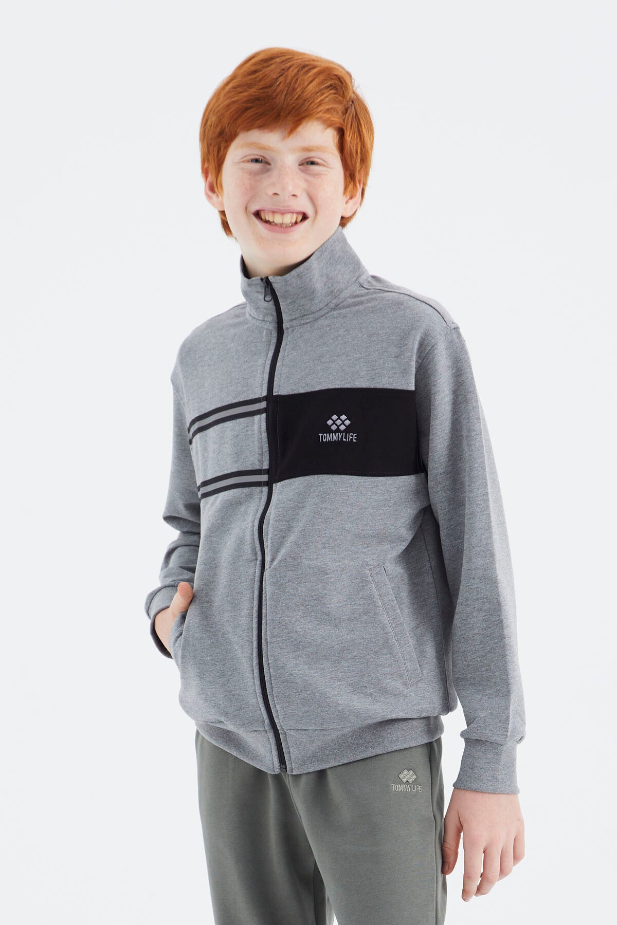 Grey Melange Round Neck Boys' Sweatshirt - 11183