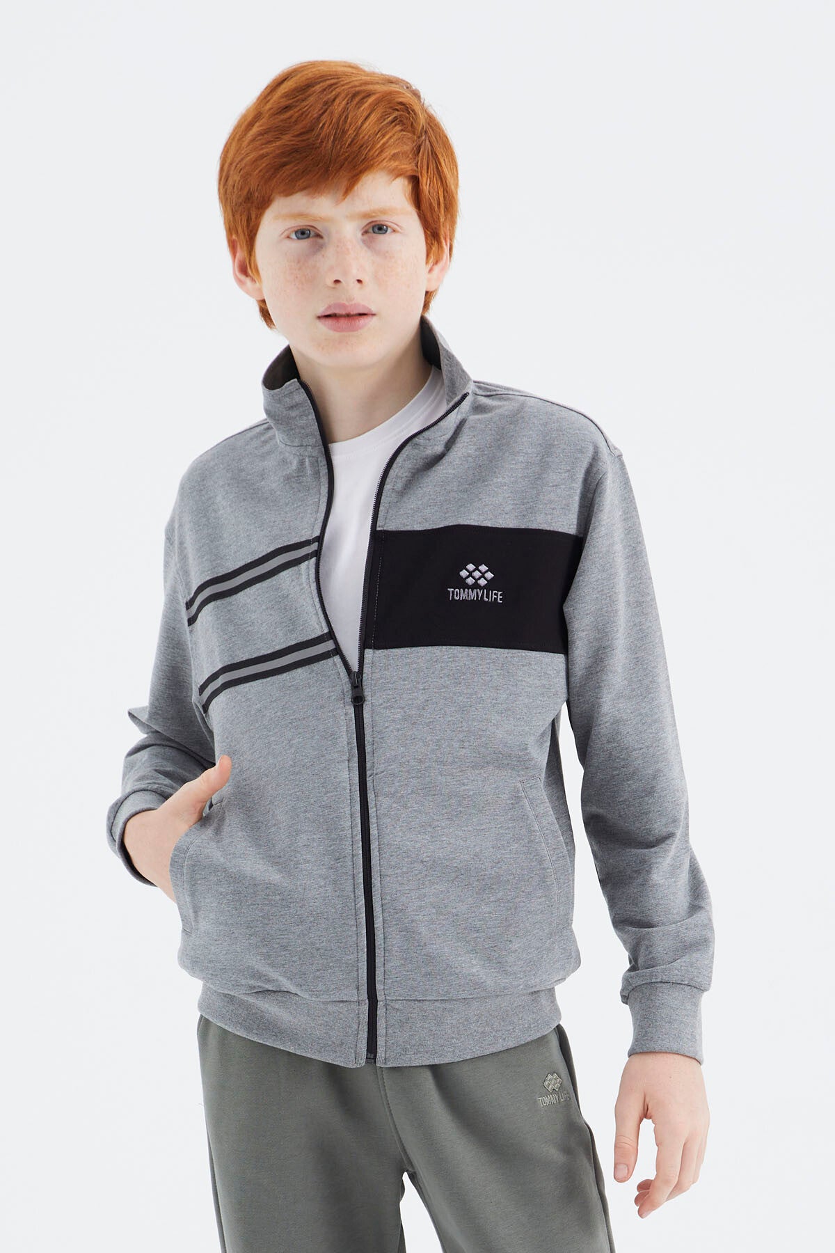 Grey Melange Round Neck Boys' Sweatshirt - 11183