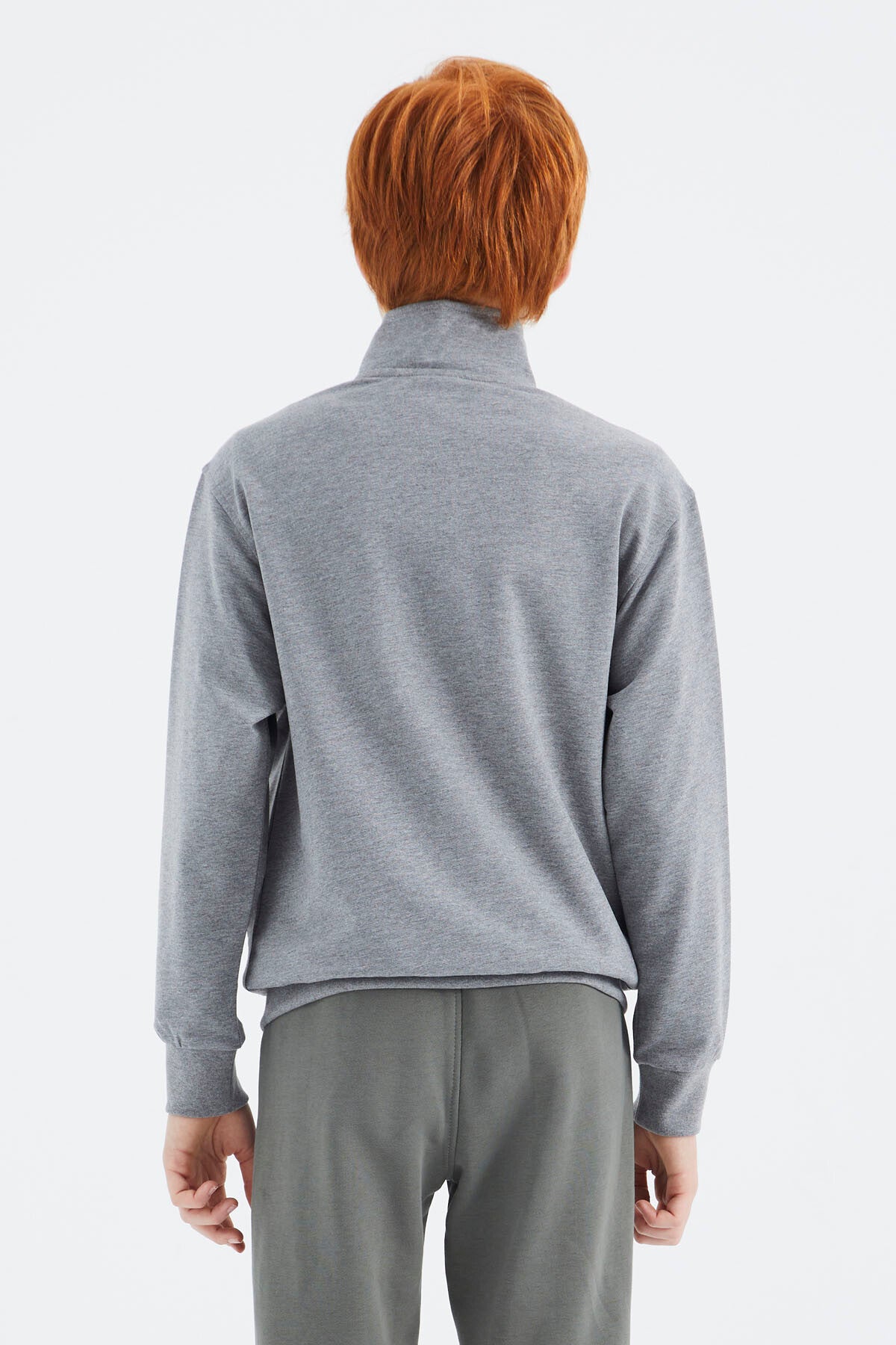 Grey Melange Round Neck Boys' Sweatshirt - 11183