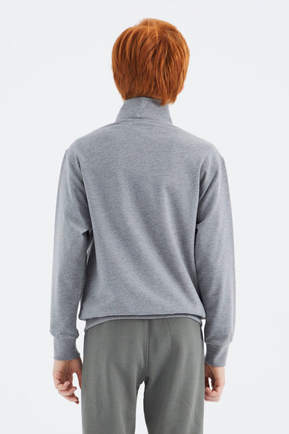 Grey Melange Round Neck Boys' Sweatshirt - 11183