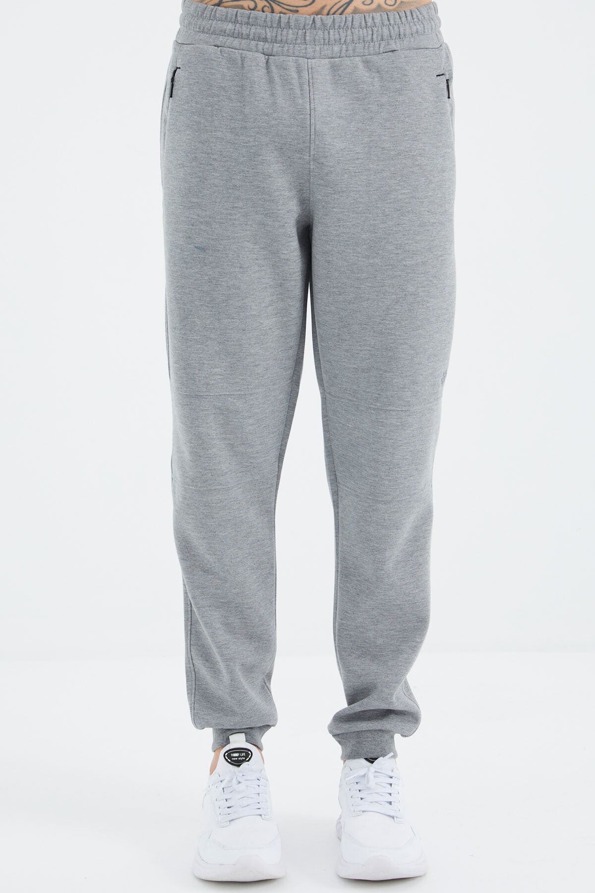 Grey Melange High Collar Hidden Pocket Detailed Relax Fit Men's Tracksuit Set - 85220