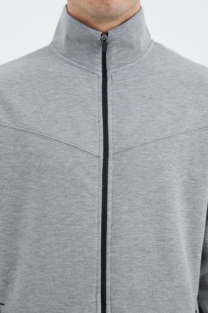 Grey Melange High Collar Hidden Pocket Detailed Relax Fit Men's Tracksuit Set - 85220