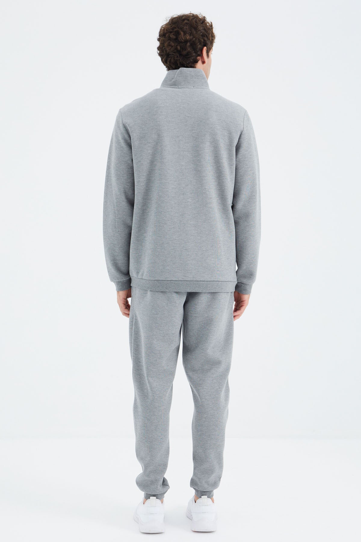 Grey Melange High Collar Hidden Pocket Detailed Relax Fit Men's Tracksuit Set - 85220