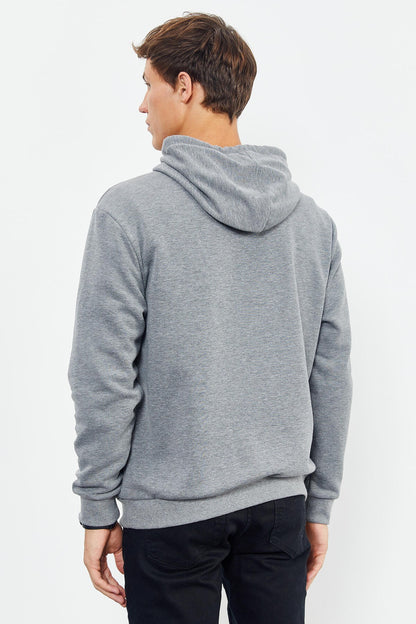 Gray Melange Embroidered Hooded Comfort Fit Men's Sweatshirt - 88007