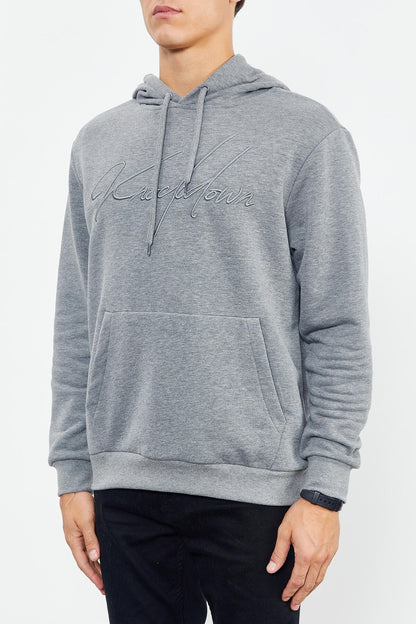 Gray Melange Embroidered Hooded Comfort Fit Men's Sweatshirt - 88007