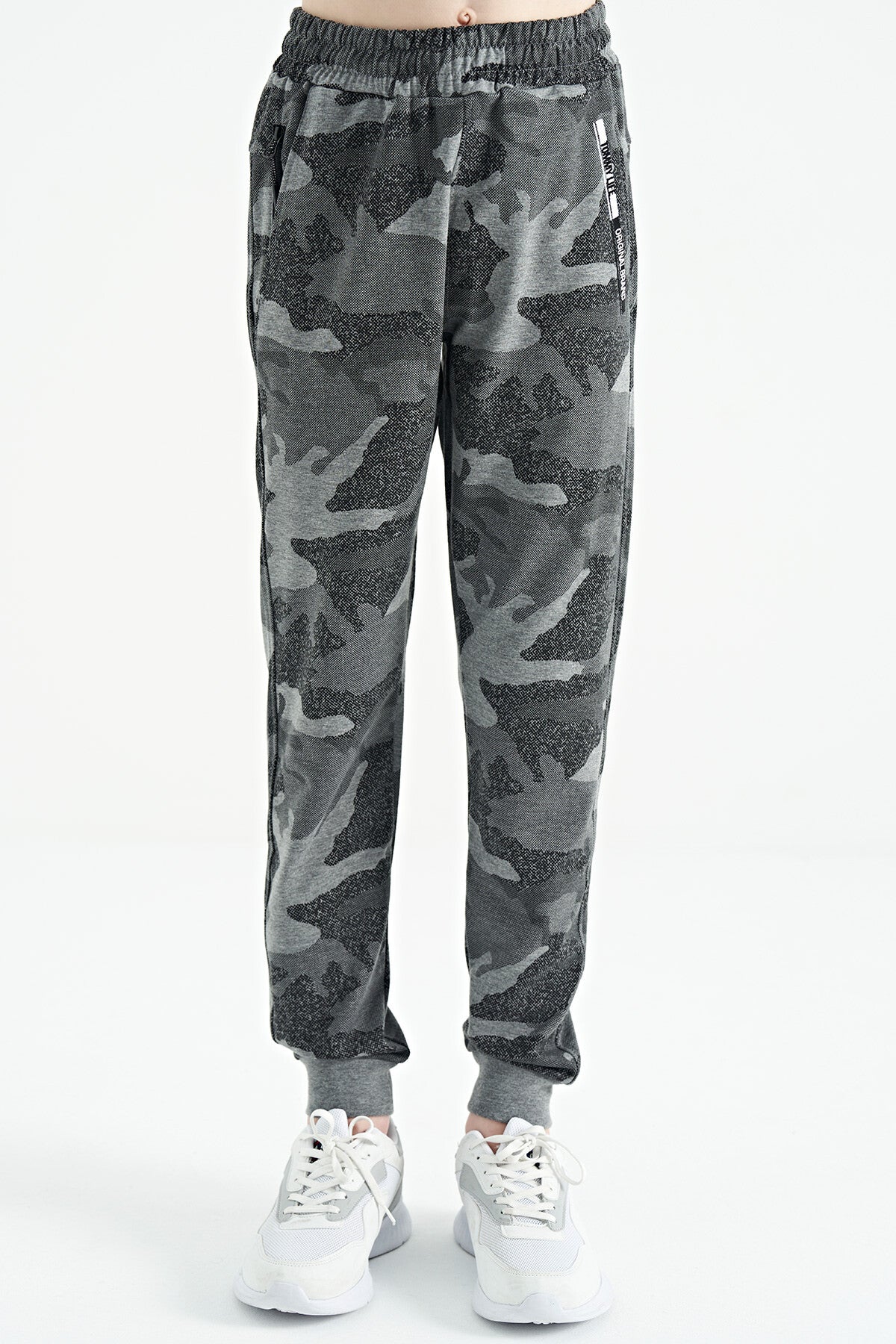 Grey   Boys' Camouflage Pattern Zip Pocket Slim Fit Cuffed Tracksuit Bottom - 64053