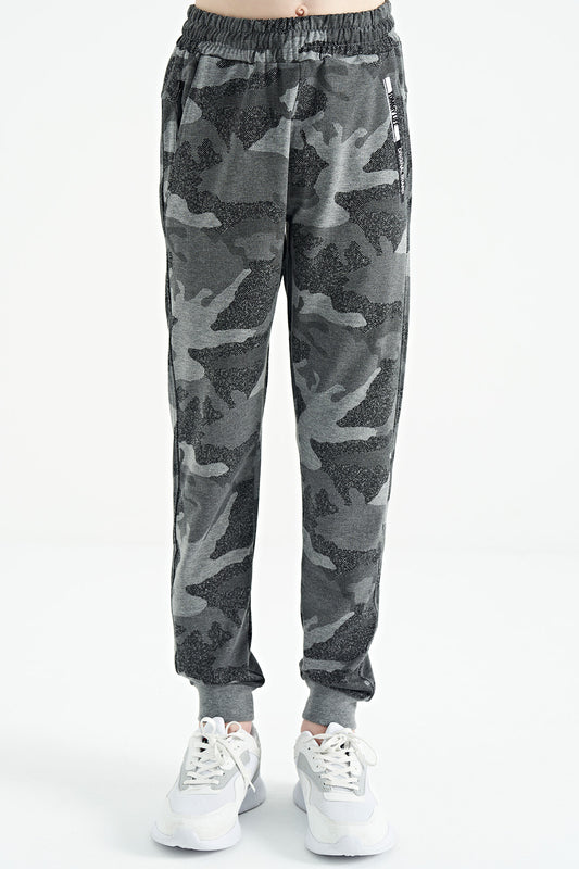 Grey   Boys' Camouflage Pattern Zip Pocket Slim Fit Cuffed Tracksuit Bottom - 64053