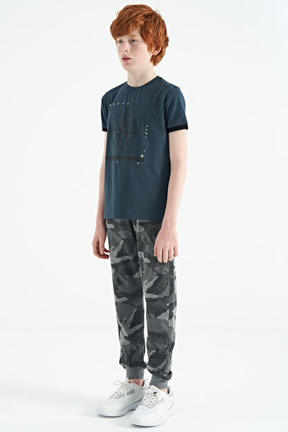 Grey   Boys' Camouflage Pattern Zip Pocket Slim Fit Cuffed Tracksuit Bottom - 64053