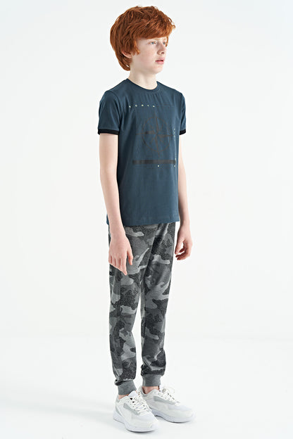 Grey   Boys' Camouflage Pattern Zip Pocket Slim Fit Cuffed Tracksuit Bottom - 64053