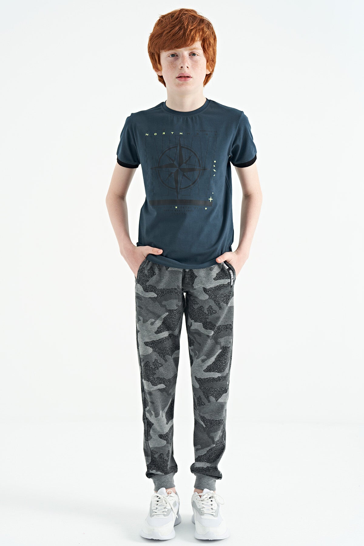 Grey   Boys' Camouflage Pattern Zip Pocket Slim Fit Cuffed Tracksuit Bottom - 64053
