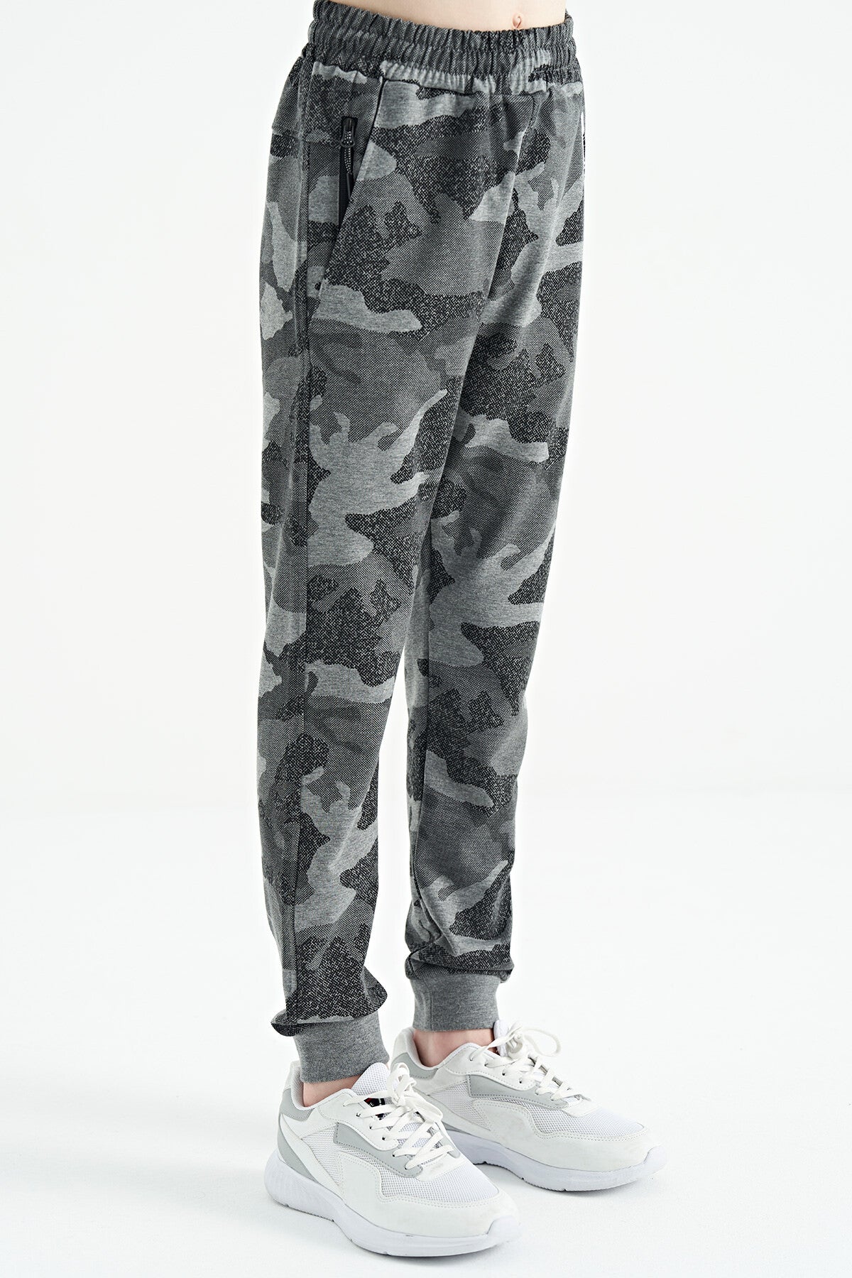 Grey   Boys' Camouflage Pattern Zip Pocket Slim Fit Cuffed Tracksuit Bottom - 64053