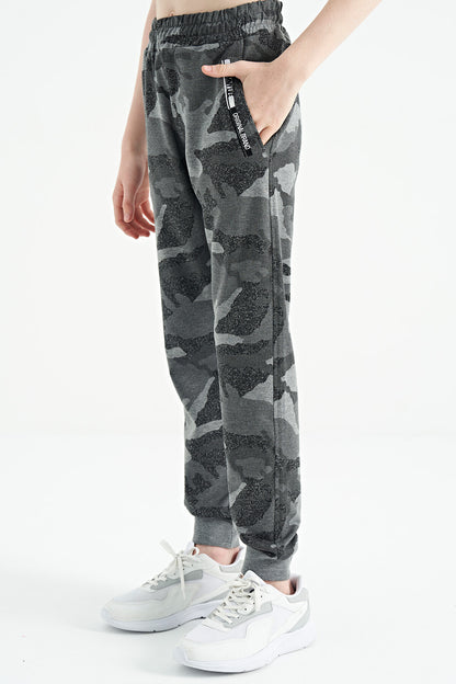 Grey   Boys' Camouflage Pattern Zip Pocket Slim Fit Cuffed Tracksuit Bottom - 64053