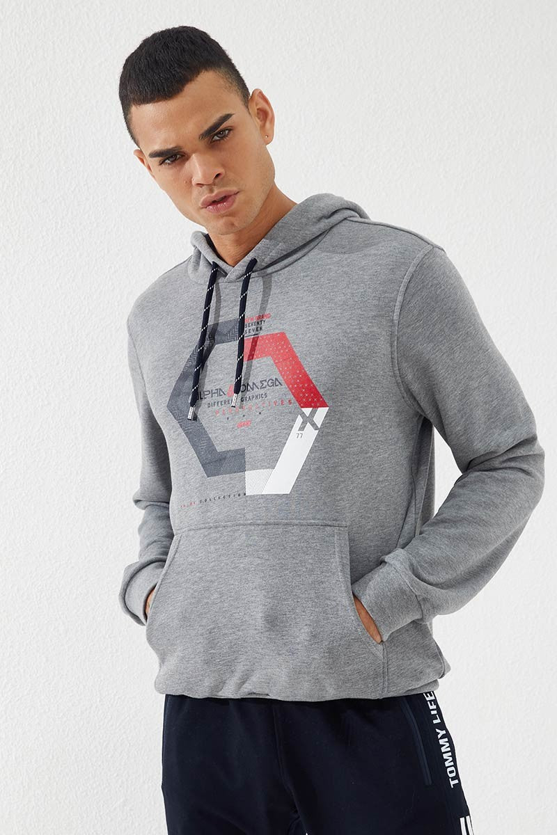 Geometric Print Regular Fit Hooded Men's Sweatshirt - 87870