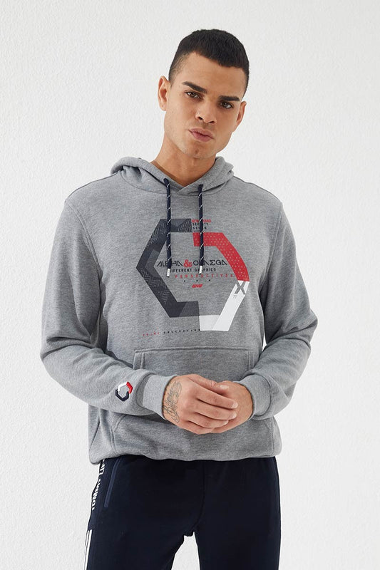 Geometric Print Regular Fit Hooded Men's Sweatshirt - 87870