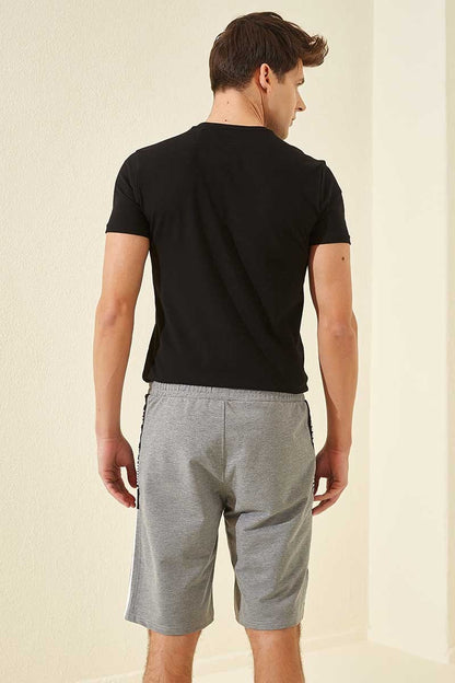 Grey Melange Striped Print Standard Fit Men's Shorts - 81145