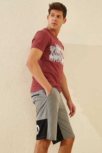 Gray Melange Print Standard Fit Men's Shorts - 81142