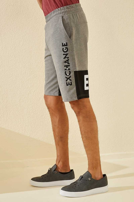 Gray Melange Print Standard Fit Men's Shorts - 81142