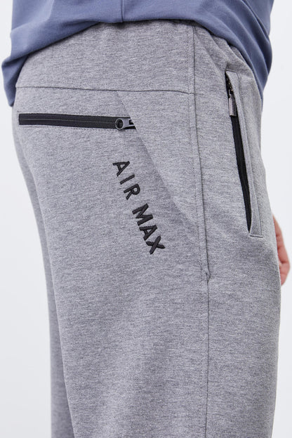 Grey Melange zippered pocketed short-sleeved jogger male tracksuit Pants