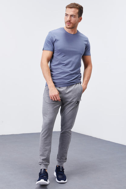 Grey Melange zippered pocketed short-sleeved jogger male tracksuit Pants