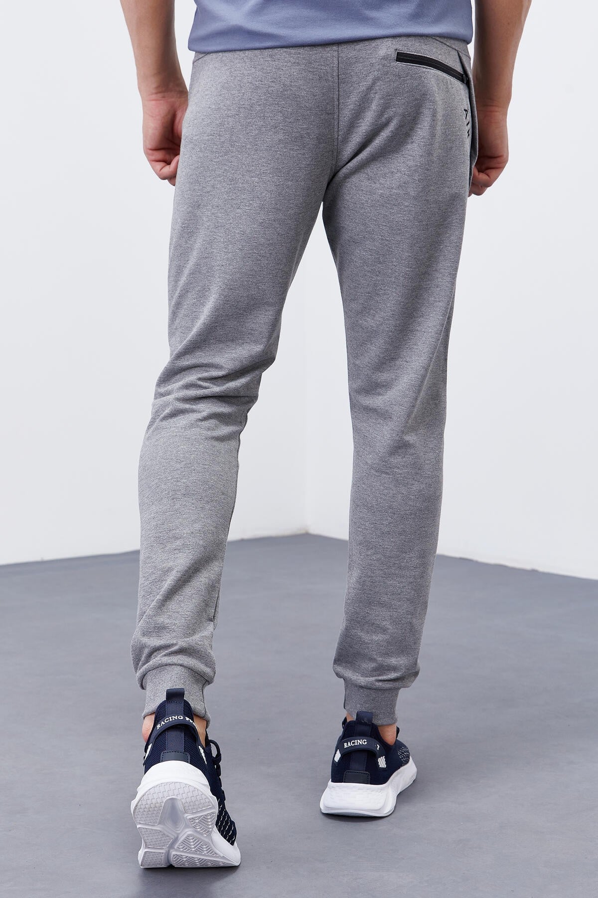 Grey Melange zippered pocketed short-sleeved jogger male tracksuit Pants