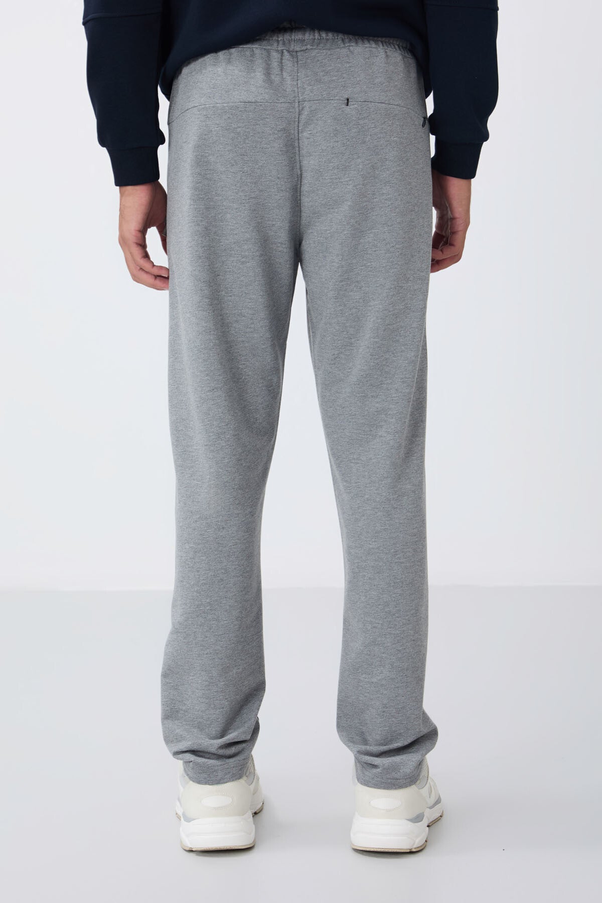 Grey Melange Zippered Straight Hem Classic Leg Men's Tracksuit Bottom - 84669