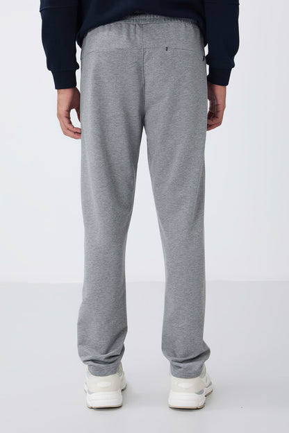 Grey Melange Zippered Straight Hem Classic Leg Men's Tracksuit Bottom - 84669