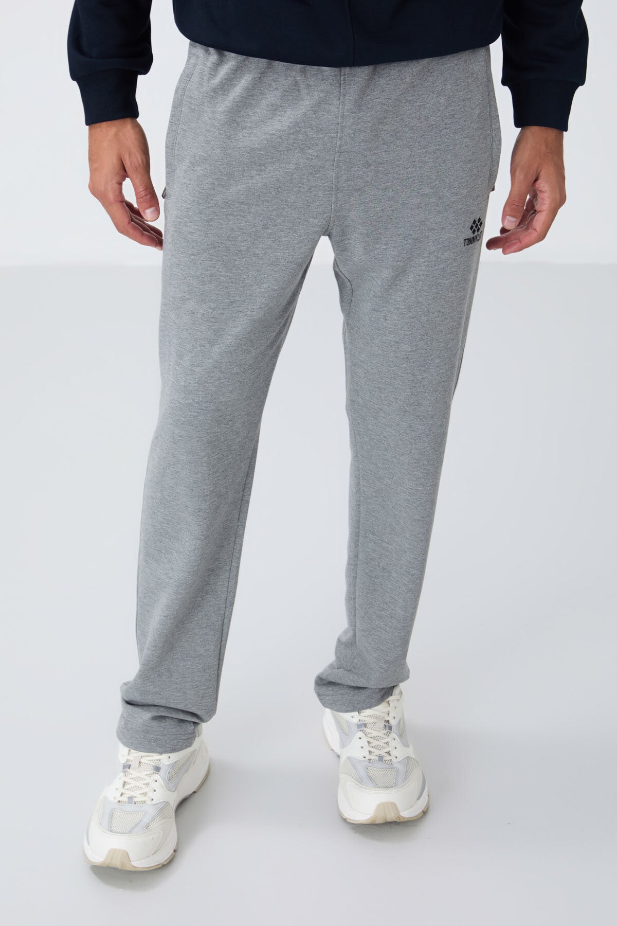 Grey Melange Zippered Straight Hem Classic Leg Men's Tracksuit Bottom - 84669