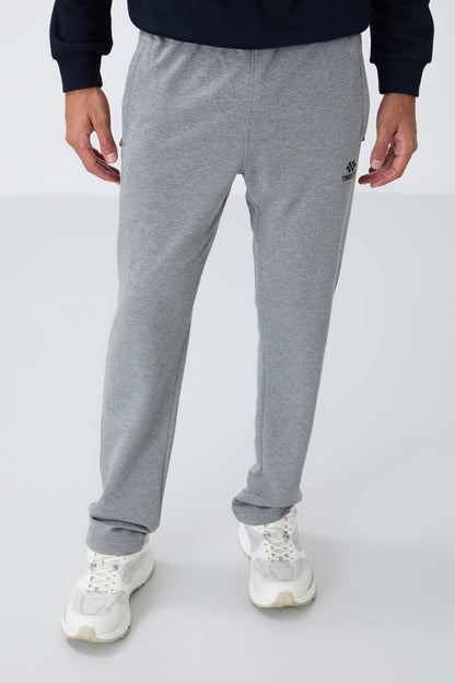 Grey Melange Zippered Straight Hem Classic Leg Men's Tracksuit Bottom - 84669