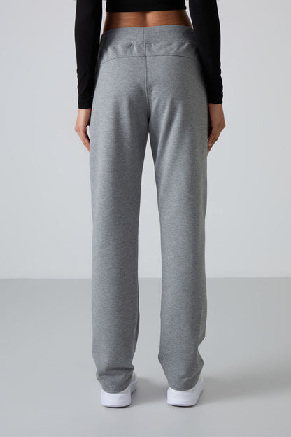 Grey Melange Zippered Comfort Fit Classic Leg Women's Tracksuit Bottom - 94195