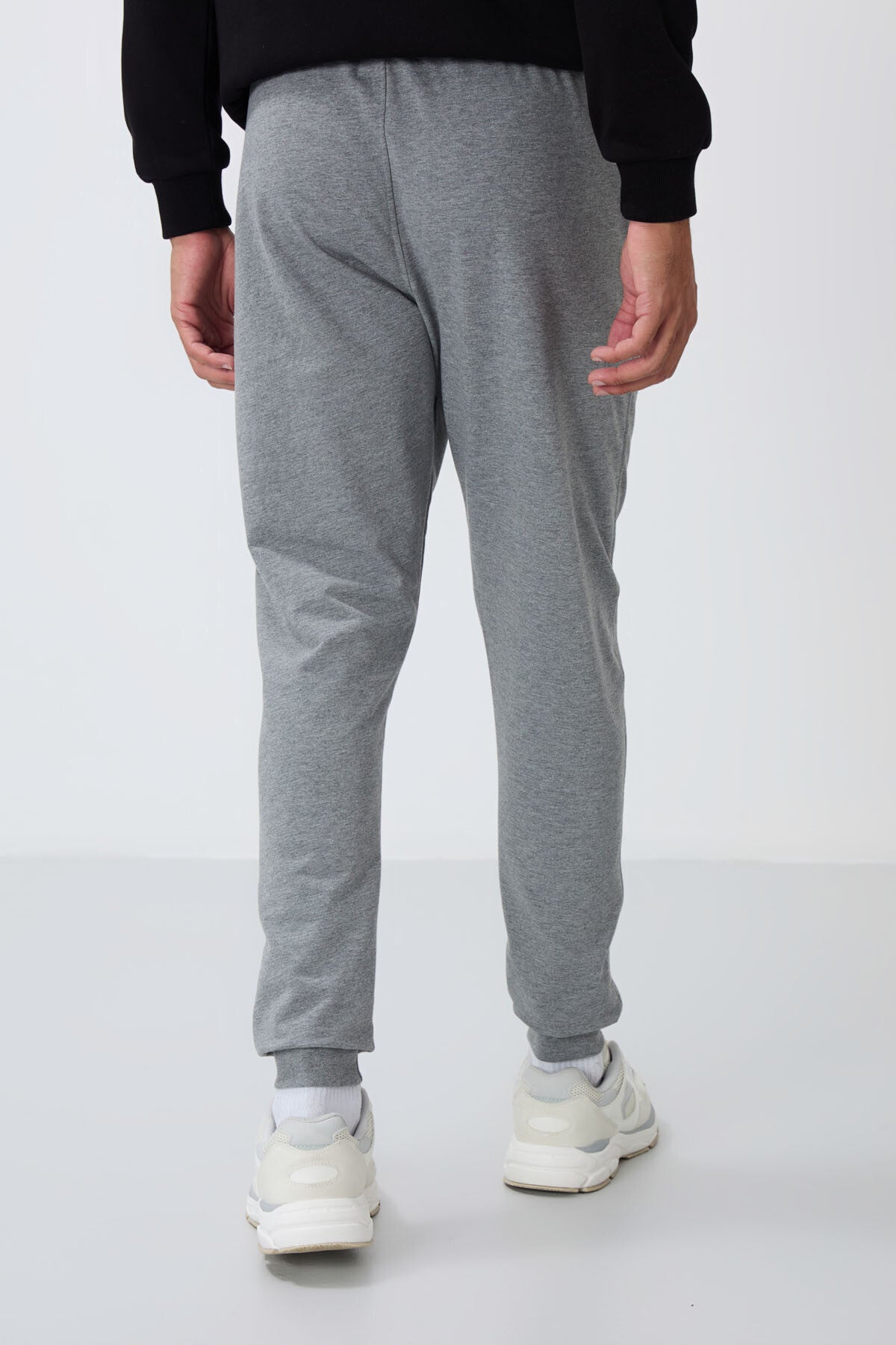 Grey Melange Zippered Standard Fit Jogger Men's Tracksuit Bottom - 84651