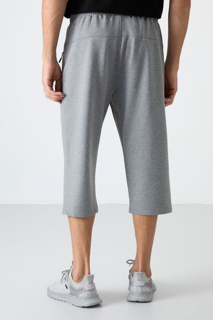 Grey Melange Zippered Standard Fit Classic Hem Men's Capri - 83091