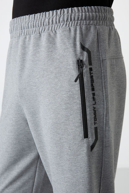 Grey Melange Zippered Standard Fit Classic Hem Men's Capri - 83091