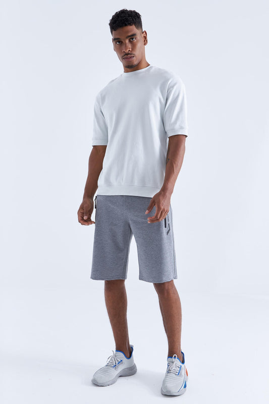 Grey Melange Zippered Detailed Standard Fit Men's Shorts - 81141