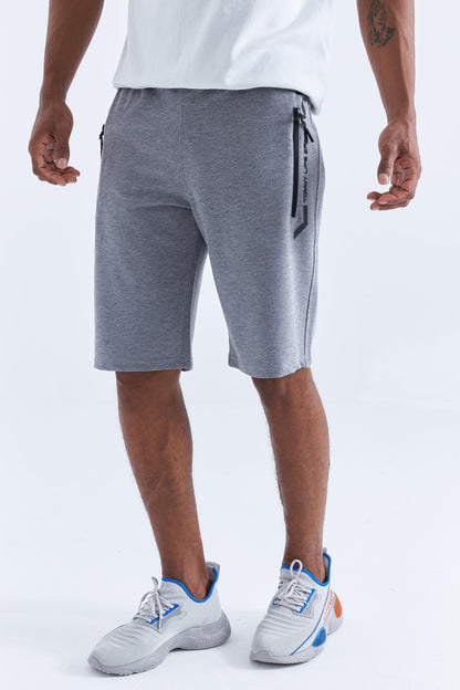 Grey Melange Zippered Detailed Standard Fit Men's Shorts - 81141