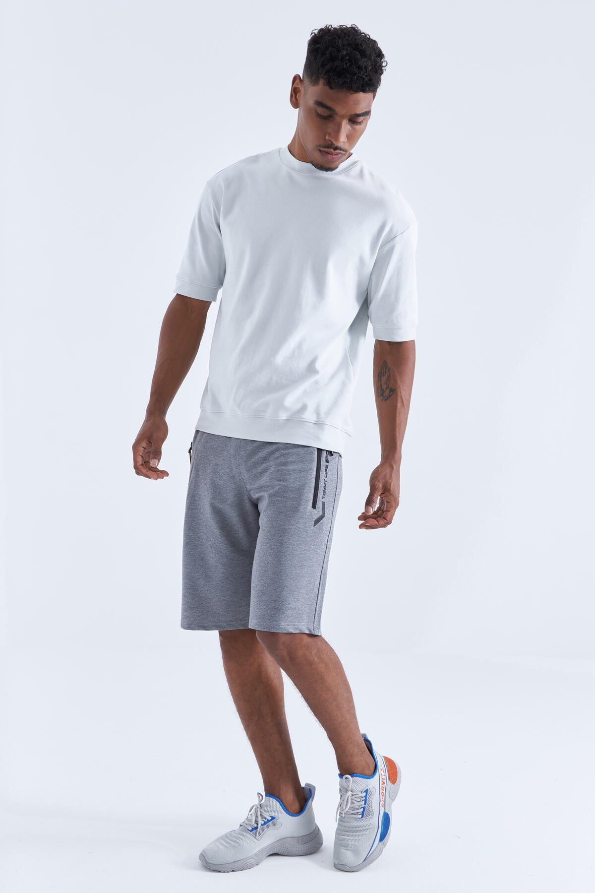 Grey Melange Zippered Detailed Standard Fit Men's Shorts - 81141